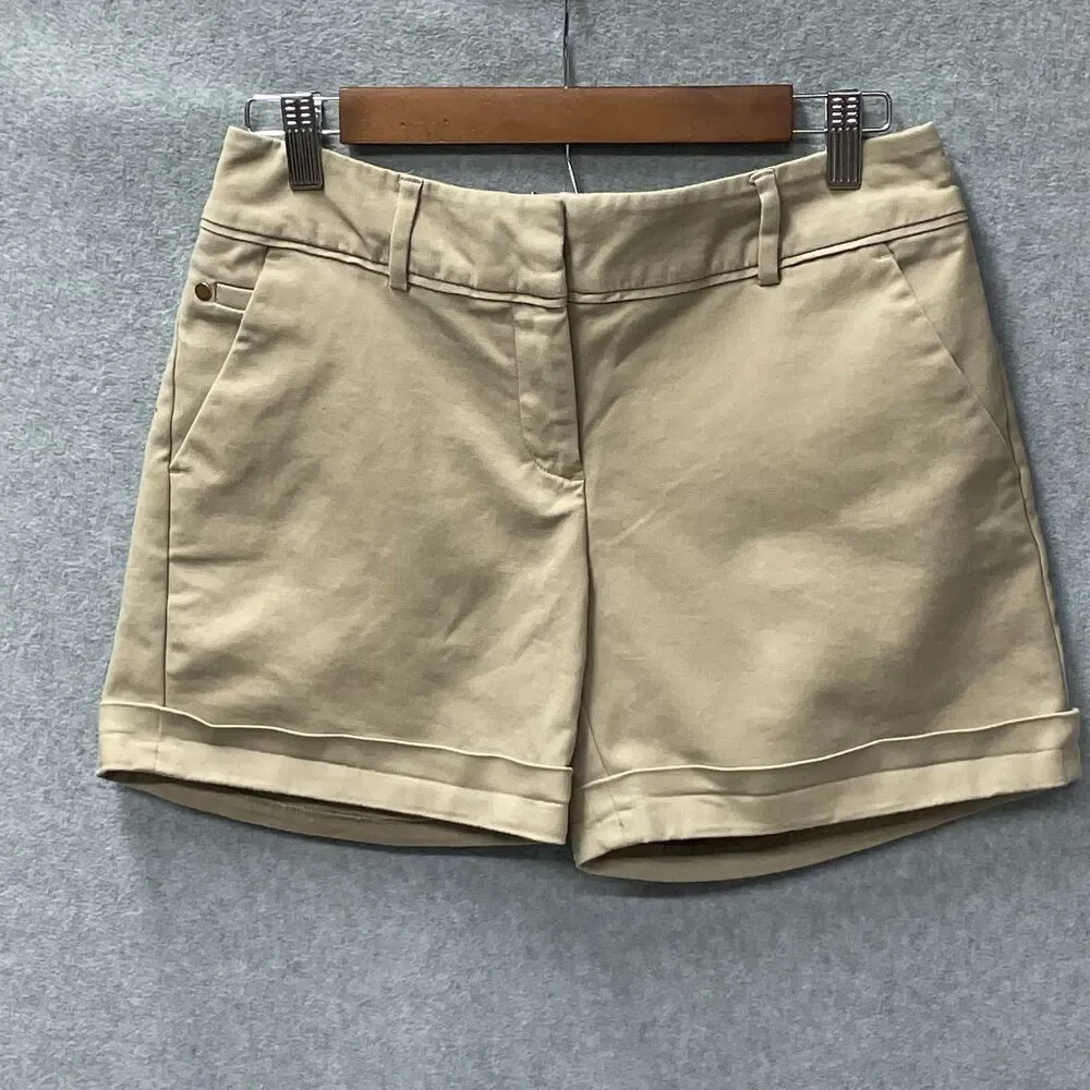 APT 9 Khaki Chino Shorts Womens 6 Tan Mid Rise Stretch Cuffed Summer